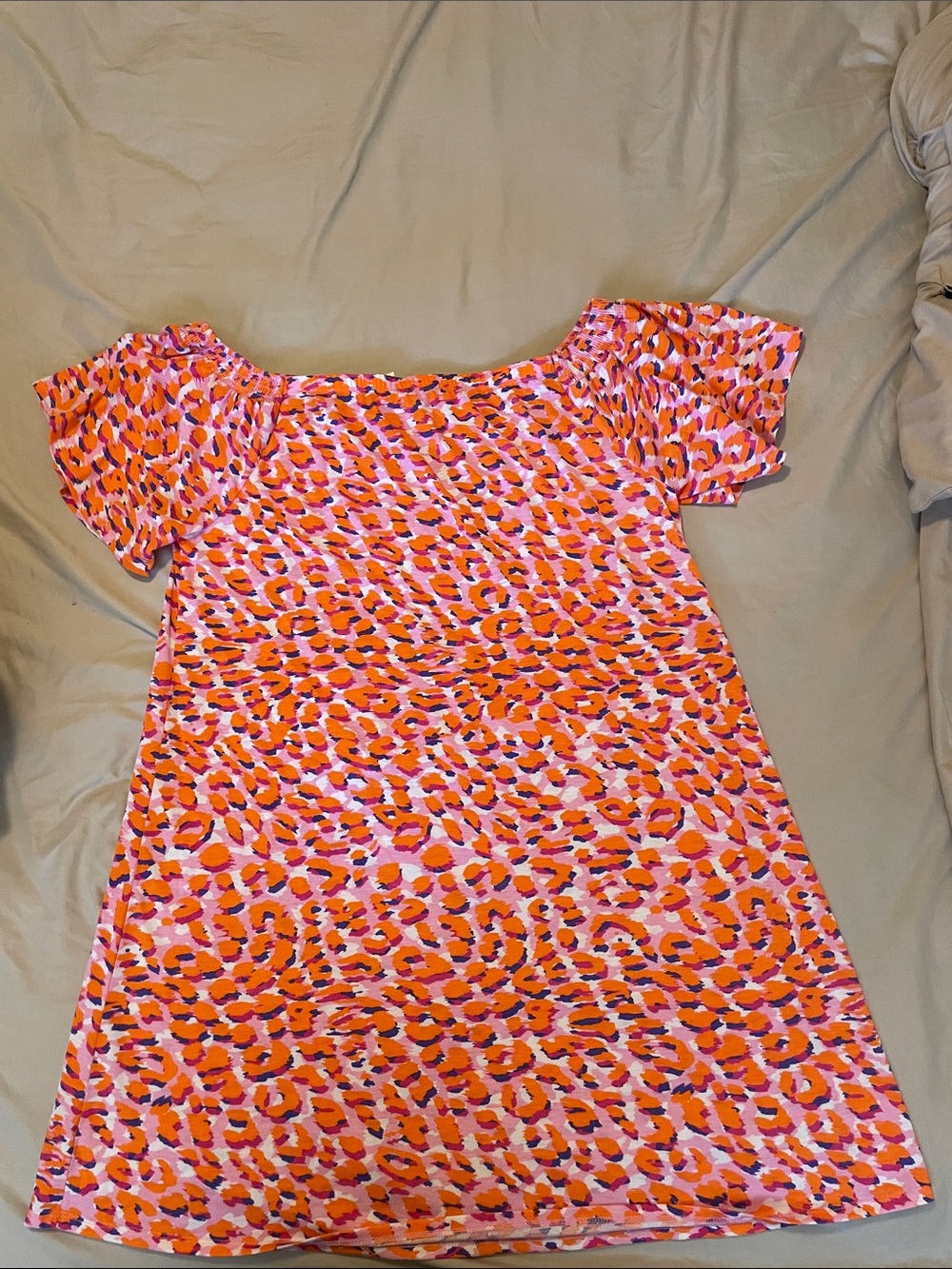 west loop Pink & Orange Printed Off-Shoulder Dress